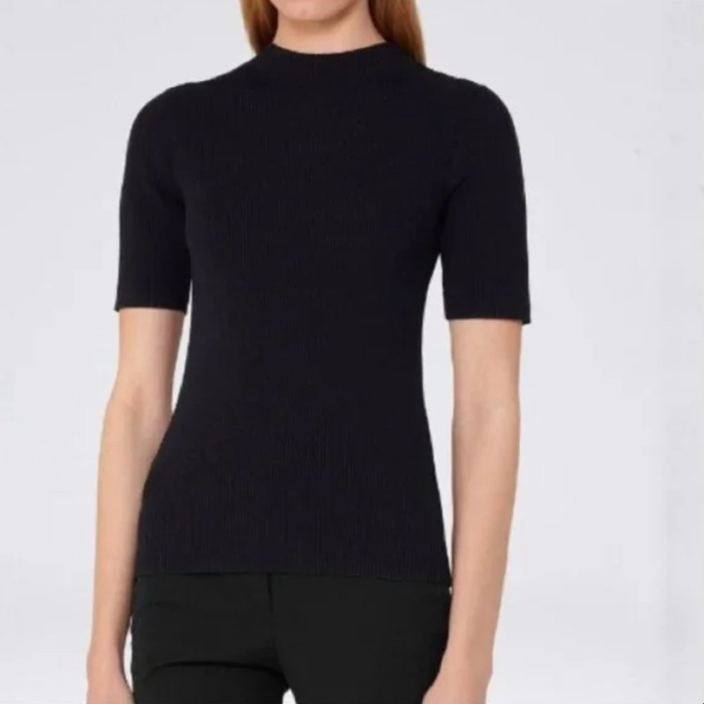 REISS Evangeline Mock Neck Ribbed Short Sleeve top